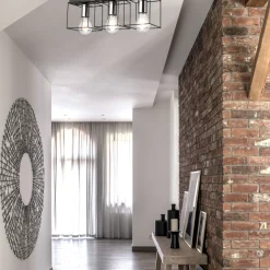 Clearance Lamkur Deckenlampe Metall Schwarz Chrom 50 cm lang 3-flammig E27