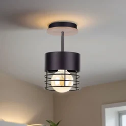 Hot Keter Deckenlampe Modern Metall Holz Schwarz Ø12cm rund