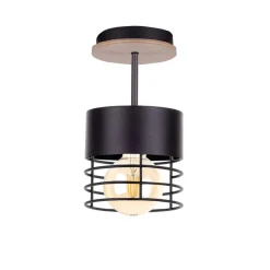 Hot Keter Deckenlampe Modern Metall Holz Schwarz Ø12cm rund