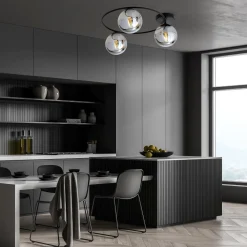 Emibig Deckenlampe Rauchglas Metall 3-flammig rund Ø 47 cm* Glaslampen|Retro Lampen