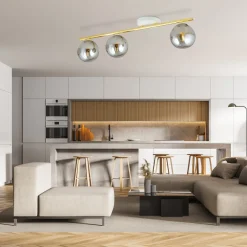 Emibig Deckenlampe Rauchglas Metall 80 cm 3-flammig E14* Deckenleuchten|Flurlampen