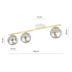 Emibig Deckenlampe Rauchglas Metall 80 cm 3-flammig E14* Deckenleuchten|Flurlampen