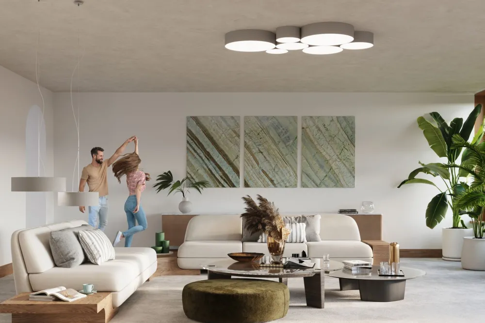 Sollux Deckenlampe rund Ø 55 cm Grau 4x E27 blendarm ATISS* Deckenleuchten|Flurlampen