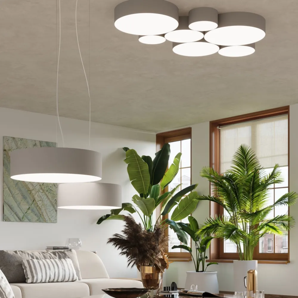 Sollux Deckenlampe rund Ø 55 cm Grau 4x E27 blendarm ATISS* Deckenleuchten|Flurlampen