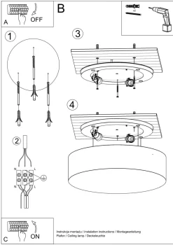 Sollux Deckenlampe rund Ø 55 cm Grau 4x E27 blendarm ATISS* Deckenleuchten|Flurlampen