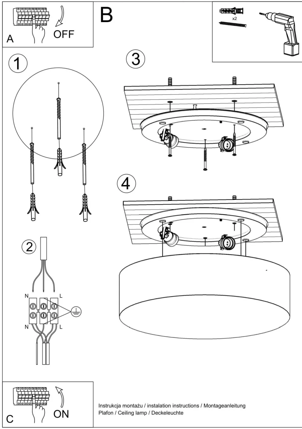 Sollux Deckenlampe rund Ø 55 cm Grau 4x E27 blendarm ATISS* Deckenleuchten|Flurlampen