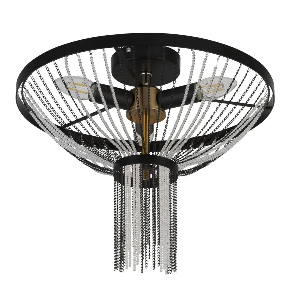 Sale Searchlight Deckenlampe rund Ø 40 cm Schwarz Kettel Metall Acryl Kristall