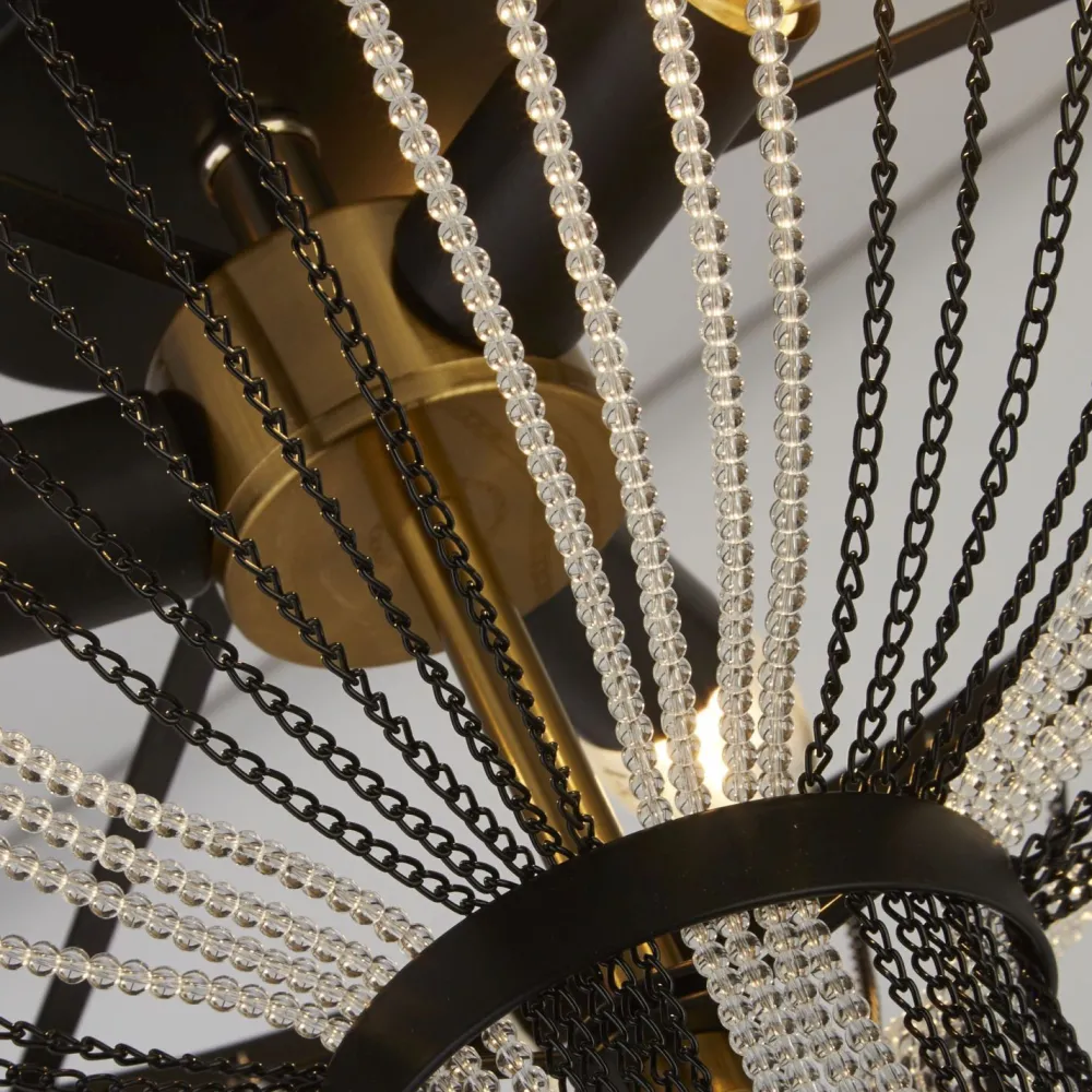 Sale Searchlight Deckenlampe rund Ø 40 cm Schwarz Kettel Metall Acryl Kristall