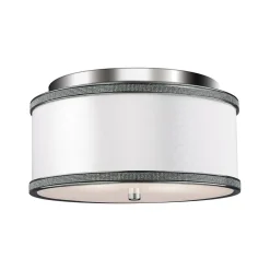 Outlet Elstead Deckenlampe rund 33 cm Weiß Nickel E27 Seide Metall