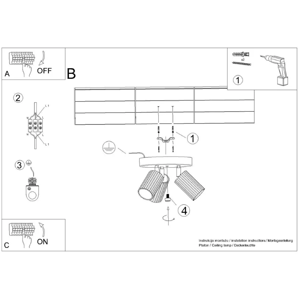 Sollux Deckenlampe rund 3-flammig GU10 Schwarz Ø 19,5 cm klein Modern* Flurlampen|Wohnzimmerlampen