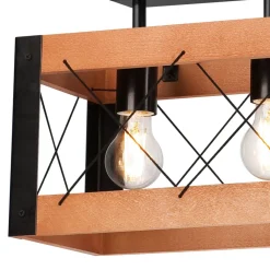 Lamkur Deckenlampe Rustikal Holz Metall 4x E27 63 cm lang Schwarz* Deckenleuchten|Bürolampen