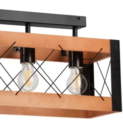 Lamkur Deckenlampe Rustikal Holz Metall 4x E27 63 cm lang Schwarz* Deckenleuchten|Bürolampen