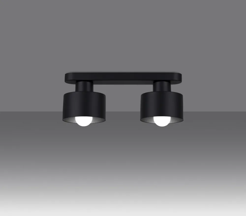 Sollux Deckenlampe Schwarz 34 cm lang Metall 2-flammig E27* Deckenleuchten|Flurlampen