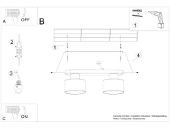 Sollux Deckenlampe Schwarz 34 cm lang Metall 2-flammig E27* Deckenleuchten|Flurlampen