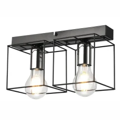 Lamkur Deckenlampe Schwarz Chrom 2-flammig E27 Metall Modern* Deckenleuchten|Flurlampen
