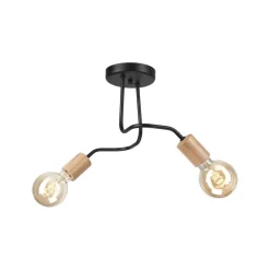 Lamkur Deckenlampe Schwarz 2-flammig E27 Metall Holz Retro* Deckenleuchten|Bürolampen