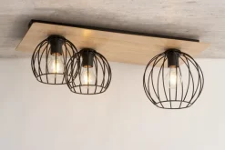 Sigma Deckenlampe Schwarz Natur E27 Holz Metall Retro* Holzlampen|Kugellampen