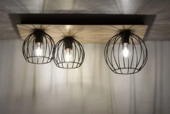 Sigma Deckenlampe Schwarz Natur E27 Holz Metall Retro* Holzlampen|Kugellampen