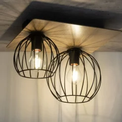 Sigma Deckenlampe Schwarz Natur E27 Holz Metall Junges Wohnen* Deckenleuchten|Flurlampen