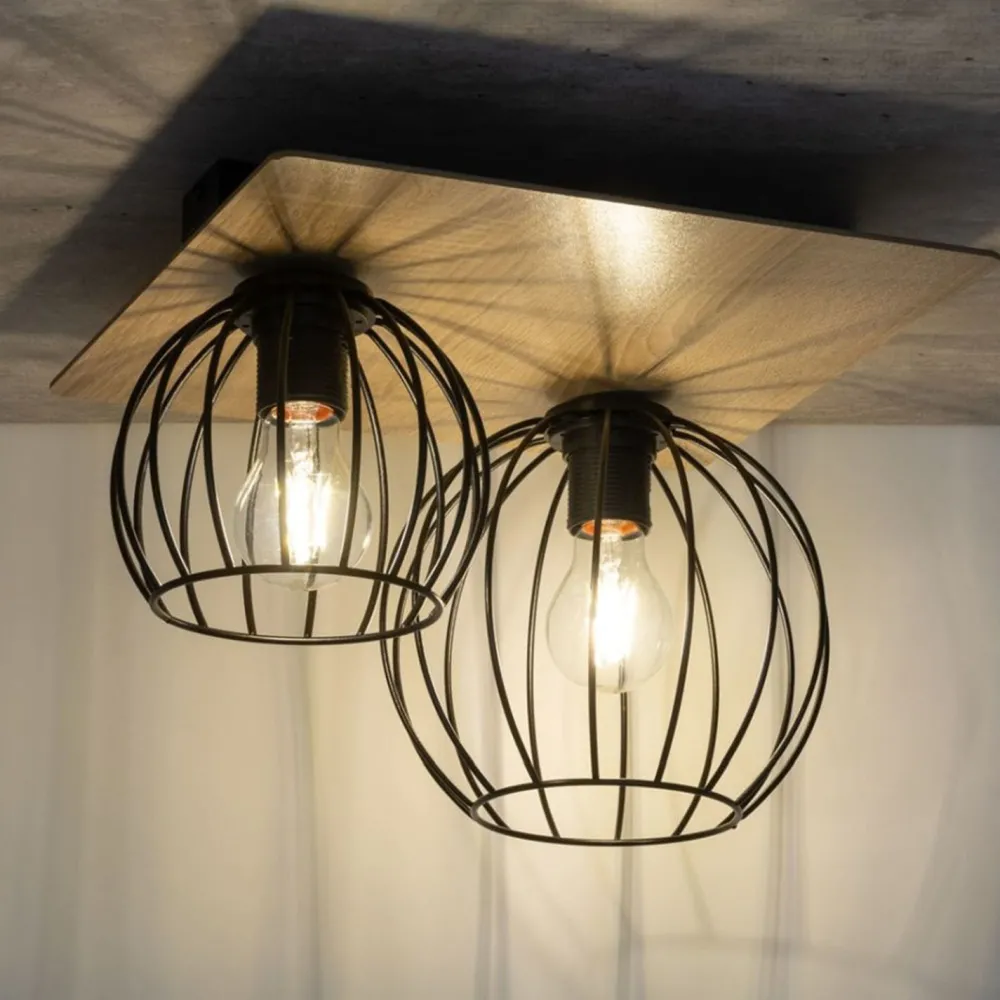 Sigma Deckenlampe Schwarz Natur E27 Holz Metall Junges Wohnen* Deckenleuchten|Flurlampen