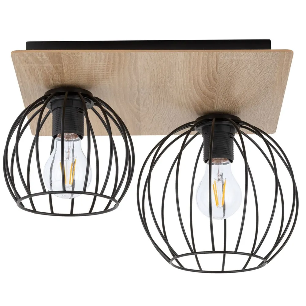 Sigma Deckenlampe Schwarz Natur E27 Holz Metall Junges Wohnen* Deckenleuchten|Flurlampen