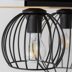 Sigma Deckenlampe Schwarz Natur E27 Holz Metall Junges Wohnen* Deckenleuchten|Flurlampen