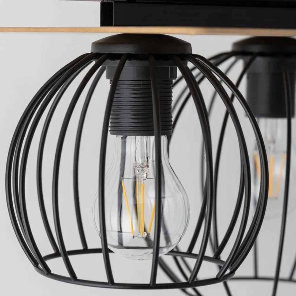 Sigma Deckenlampe Schwarz Natur E27 Holz Metall Junges Wohnen* Deckenleuchten|Flurlampen