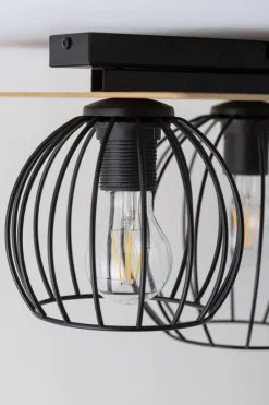 Sigma Deckenlampe Schwarz Natur E27 Metall Holz Wohnzimmer* Deckenleuchten|Flurlampen