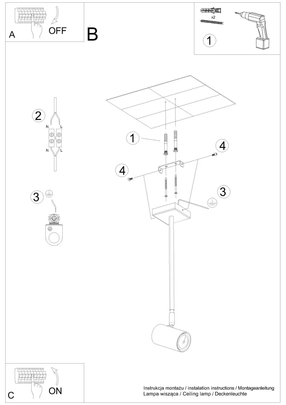 Sale Sollux Deckenlampe Schwarz schwenkbar Metall GU10 H: 33 cm