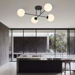 Emibig Deckenlampe Schwarz Weiß 4-flammig Kugel Schirme* Glaslampen|Retro Lampen