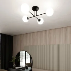 Emibig Deckenlampe Schwarz Weiß 4-flammig Kugel Schirme* Glaslampen|Retro Lampen