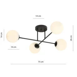 Emibig Deckenlampe Schwarz Weiß 4-flammig Kugel Schirme* Glaslampen|Retro Lampen