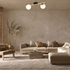 Emibig Deckenlampe Schwarz Weiß Gold blendarm 55 cm lang E14* Deckenleuchten|Flurlampen