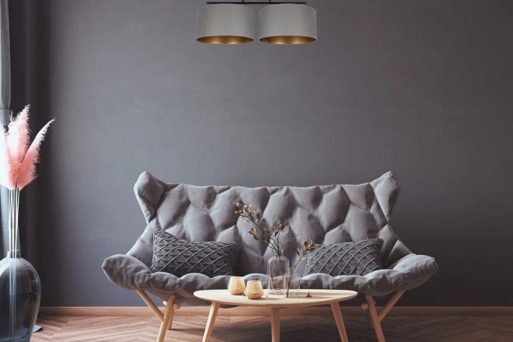 Belis Deckenlampe Stoff blendarm Schwarz Grau Gold E27 70 cm* Bürolampen|Wohnzimmerlampen