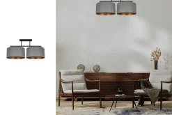 Belis Deckenlampe Stoff blendarm Schwarz Grau Gold E27 70 cm* Bürolampen|Wohnzimmerlampen