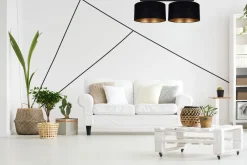 New Belis Deckenlampe Stoff blendarm Schwarz Gold E27 70 cm lang