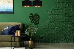 New Belis Deckenlampe Stoff blendarm Schwarz Gold E27 70 cm lang