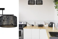 Clearance Belis Deckenlampe Stoff blendarm Schwarz Grau Muster 70 cm