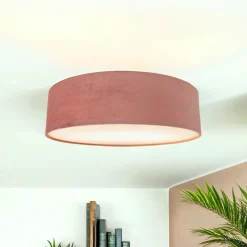 Searchlight Deckenlampe Stoff Samt rund Ø 38 cm H: 10 cm Rosa 2x E27* Wohnzimmerlampen|Schlafzimmer Lampen