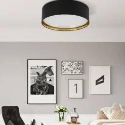 TK Lighting Deckenlampe Stoffschirm Schwarz Gold rund Ø 60 cm groß* Stofflampen|Moderne Lampen