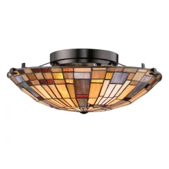 Elstead Deckenlampe Tiffany Stil rund Ø 40,7 cm Metall Glas 2x E27* Deckenleuchten|Flurlampen