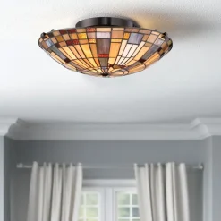 Elstead Deckenlampe Tiffany Stil rund Ø 40,7 cm Metall Glas 2x E27* Deckenleuchten|Flurlampen