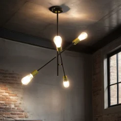 WOFI Deckenlampe verstellbar Retro 4x E27 Metall Schwarz* Deckenleuchten|Retro Lampen