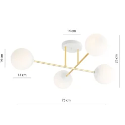 Emibig Deckenlampe Weiß Gold aus Glas Metall 4-flammig