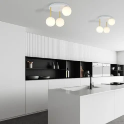 Emibig Deckenlampe Weiß Gold 3x E14 Glas Metall blendarm* Deckenleuchten|Bürolampen