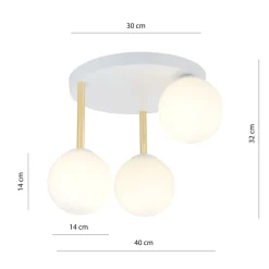 Emibig Deckenlampe Weiß Gold 3x E14 Glas Metall blendarm* Deckenleuchten|Bürolampen