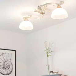 Clearance Luminex Deckenlampe Weiß Shabby Landhaus Glas Metall E27