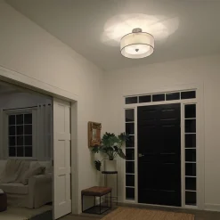 Best Elstead Deckenlampe Weiß Zinn antik Glas Leinen Metall CANELADO