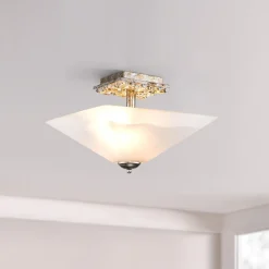 Elstead Deckenleichte Glas Metall B: 36,8 cm 2x E27 Silber antik Weiß* Deckenleuchten|Flurlampen