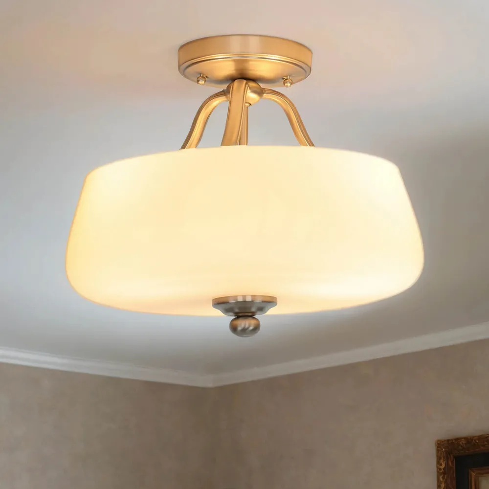 Elstead Deckenleuchte E27 Weiß Nickel Ø37cm Glas Metall